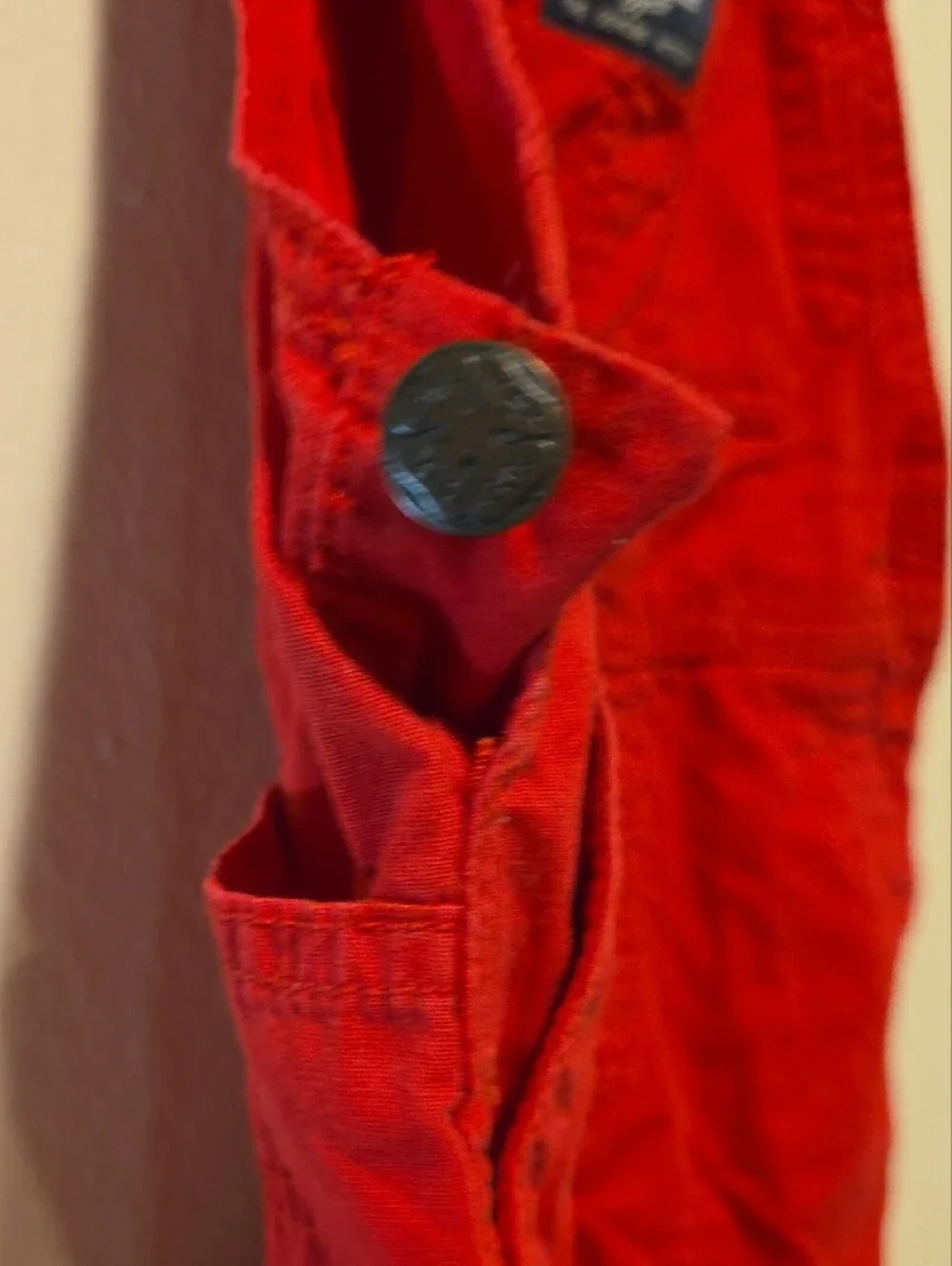 OshKosh B'gosh Red Corduroy Short Overalls with Striped Straps Size 2t 2a